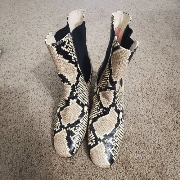 Women's J.Crew Willa snake-embossed leather stacked-heel boots | Size: 6