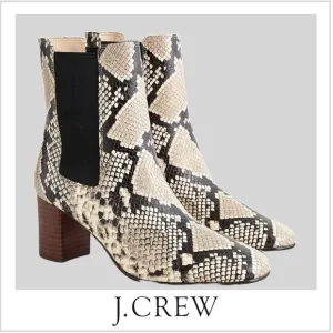 Women's J.Crew Willa snake-embossed leather stacked-heel boots | Size: 6