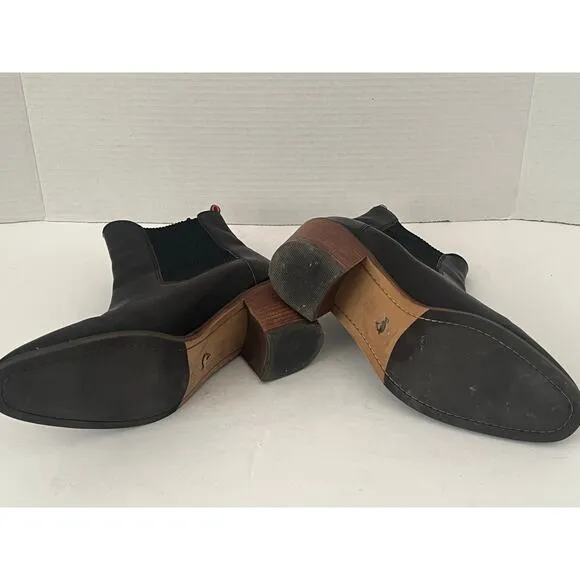 Women's Joules Black Hartford Low Heeled Fall Winter Leather Boots Size 8 US
