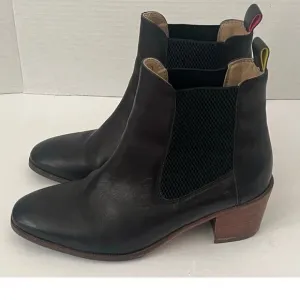 Women's Joules Black Hartford Low Heeled Fall Winter Leather Boots Size 8 US