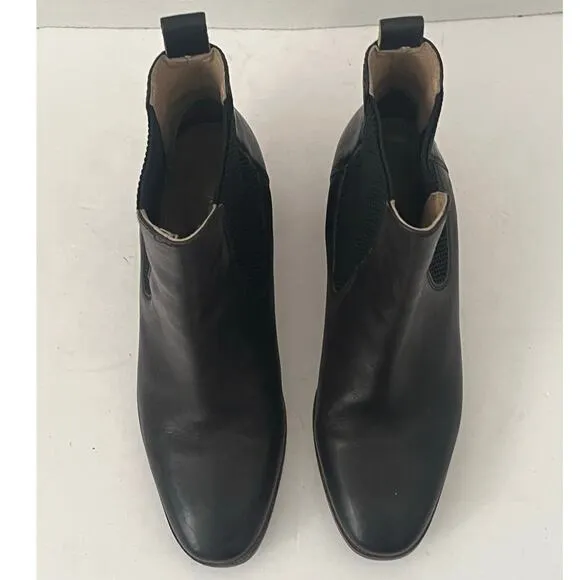 Women's Joules Black Hartford Low Heeled Fall Winter Leather Boots Size 8 US