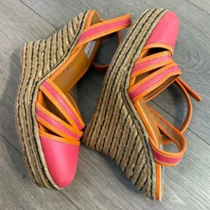 Womens Lanvin Paris Leather Espadrille High Wedge Sandals Size 40 US 8.5