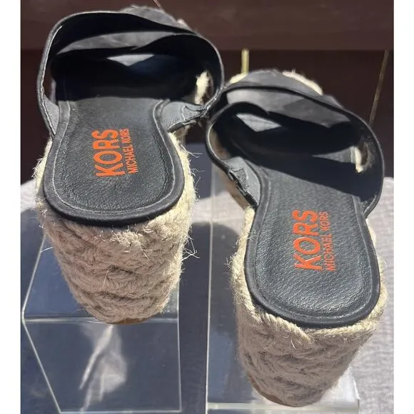 Women's Michael Kors Espadrille Black Sandals Size 9.5M Made In Brazil