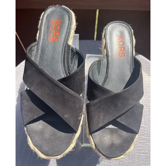 Women's Michael Kors Espadrille Black Sandals Size 9.5M Made In Brazil