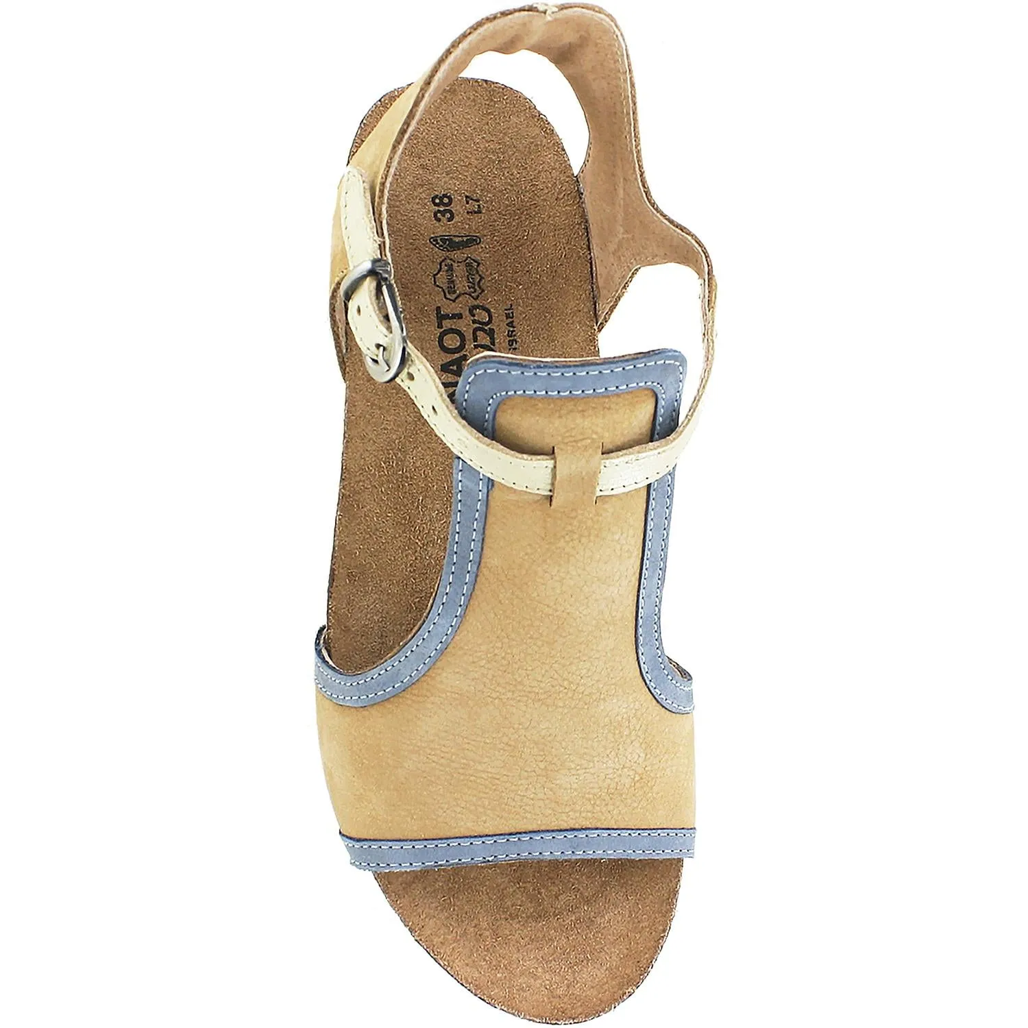 Women's Naot Fiona Nude/Feathery Blue/Gold Nubuck/Leather