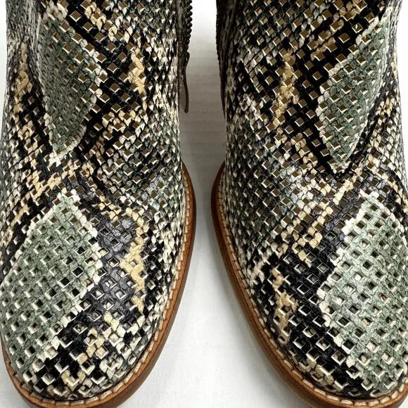 Women's Paul Green Snakeskin Leather Laser Cut Block Heel Zip Ankle Boots 8.5
