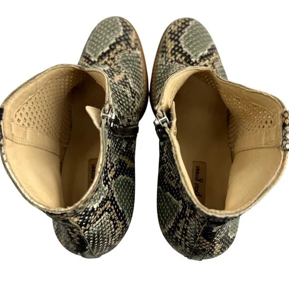 Women's Paul Green Snakeskin Leather Laser Cut Block Heel Zip Ankle Boots 8.5