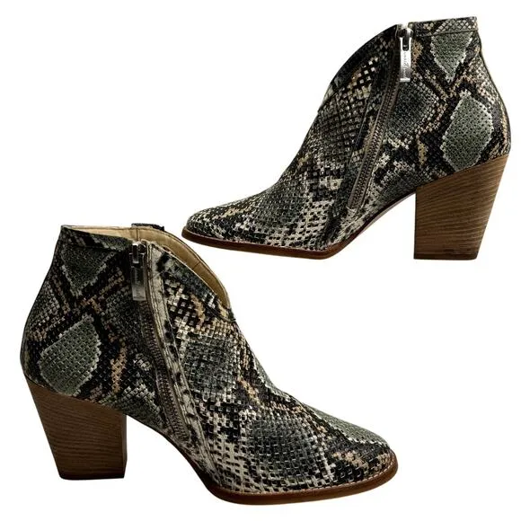 Women's Paul Green Snakeskin Leather Laser Cut Block Heel Zip Ankle Boots 8.5