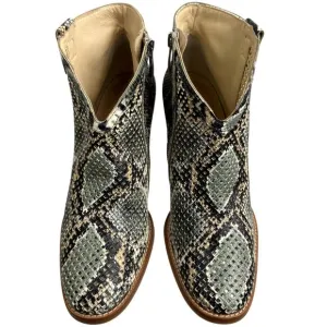 Women's Paul Green Snakeskin Leather Laser Cut Block Heel Zip Ankle Boots 8.5