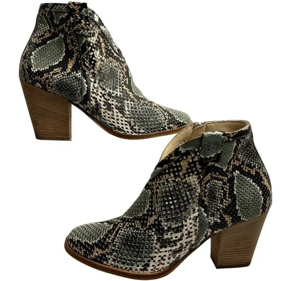 Women's Paul Green Snakeskin Leather Laser Cut Block Heel Zip Ankle Boots 8.5