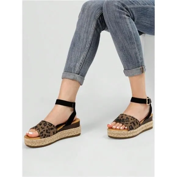 Women's Platform Ankle Strap Open Toe Espadrille Wedge Sandals