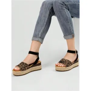 Women's Platform Ankle Strap Open Toe Espadrille Wedge Sandals