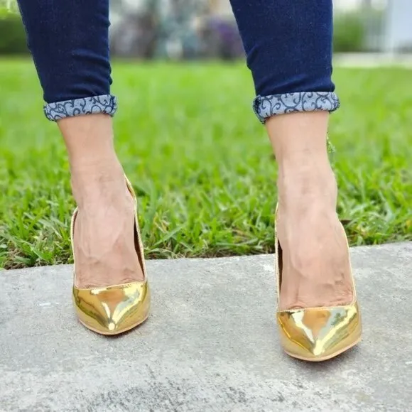 Womens Pointed Toe Stiletto High Heels Pumps Gold Color