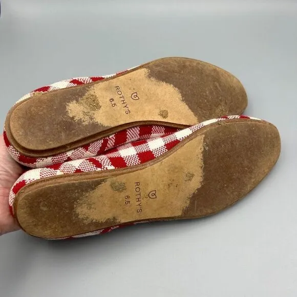 Women's Rothy's x Marta Ferri 6 1/2 Red Cream Loafers Shoes Checkered