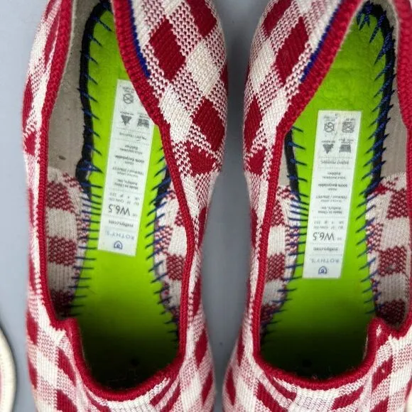 Women's Rothy's x Marta Ferri 6 1/2 Red Cream Loafers Shoes Checkered