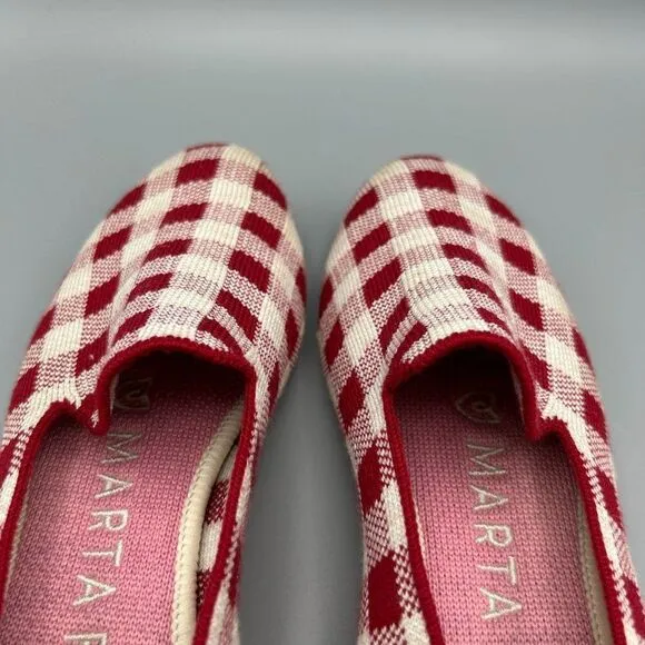 Women's Rothy's x Marta Ferri 6 1/2 Red Cream Loafers Shoes Checkered