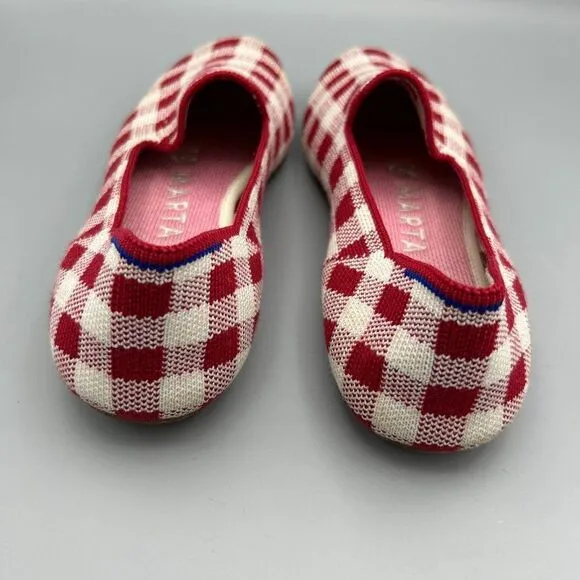 Women's Rothy's x Marta Ferri 6 1/2 Red Cream Loafers Shoes Checkered
