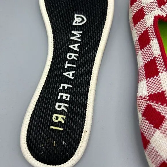 Women's Rothy's x Marta Ferri 6 1/2 Red Cream Loafers Shoes Checkered