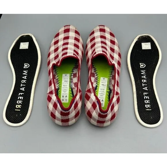 Women's Rothy's x Marta Ferri 6 1/2 Red Cream Loafers Shoes Checkered