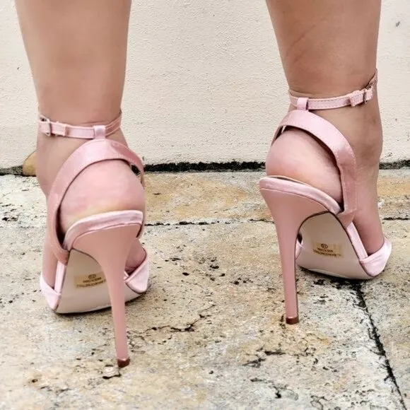 Women's Satin Ankle Strap High Heels Mauve Color