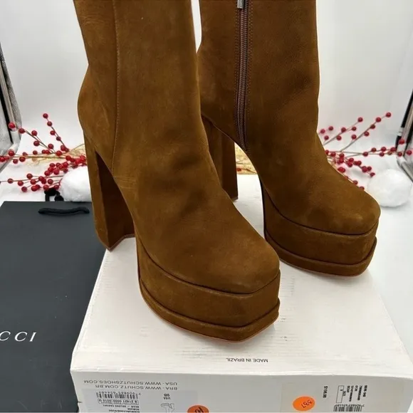 Women’s Schutz suede platform ankle boots, size 9, made in Brazil