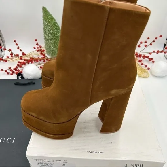 Women’s Schutz suede platform ankle boots, size 9, made in Brazil