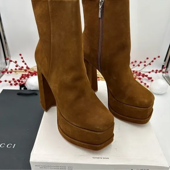 Women’s Schutz suede platform ankle boots, size 9, made in Brazil