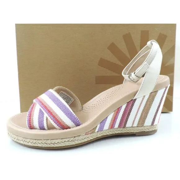 Women's Shoes UGG Australia Nyssa Espadrille Wedge Sandals Stripe Cream Size 8.5