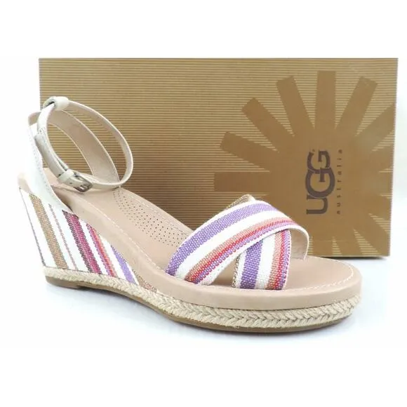 Women's Shoes UGG Australia Nyssa Espadrille Wedge Sandals Stripe Cream Size 8.5