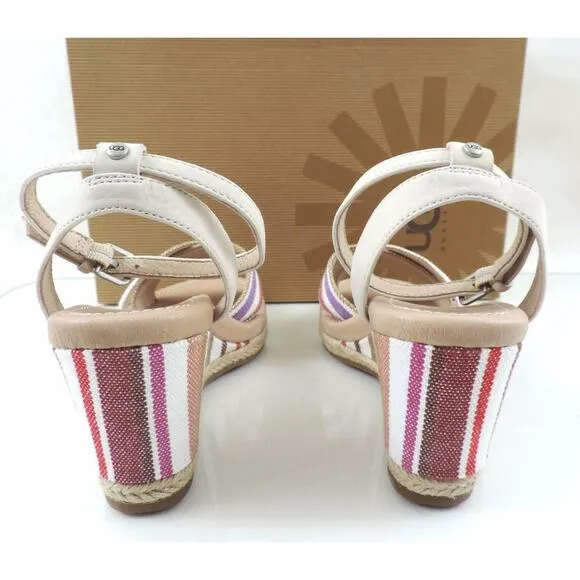Women's Shoes UGG Australia Nyssa Espadrille Wedge Sandals Stripe Cream Size 8.5