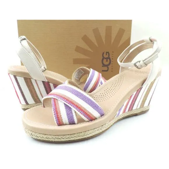 Women's Shoes UGG Australia Nyssa Espadrille Wedge Sandals Stripe Cream Size 8.5