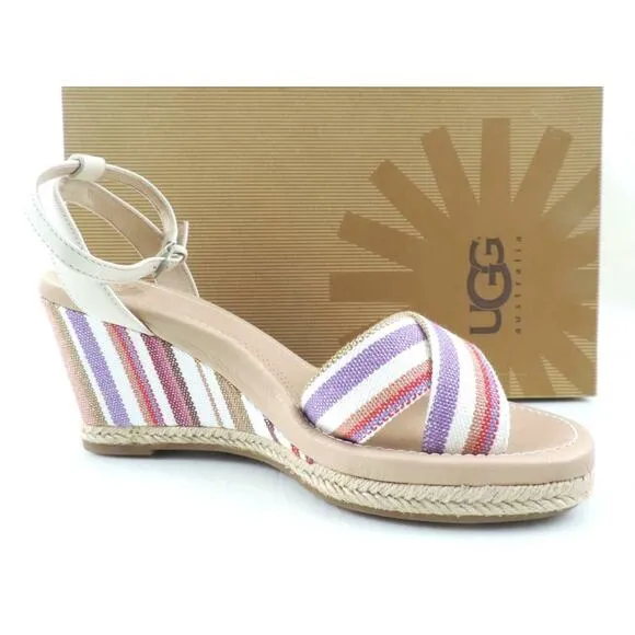 Women's Shoes UGG Australia Nyssa Espadrille Wedge Sandals Stripe Cream Size 8.5
