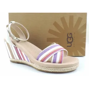 Women's Shoes UGG Australia Nyssa Espadrille Wedge Sandals Stripe Cream Size 8.5