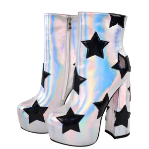 Women’s Silver Metallic Black star platform boots size 11