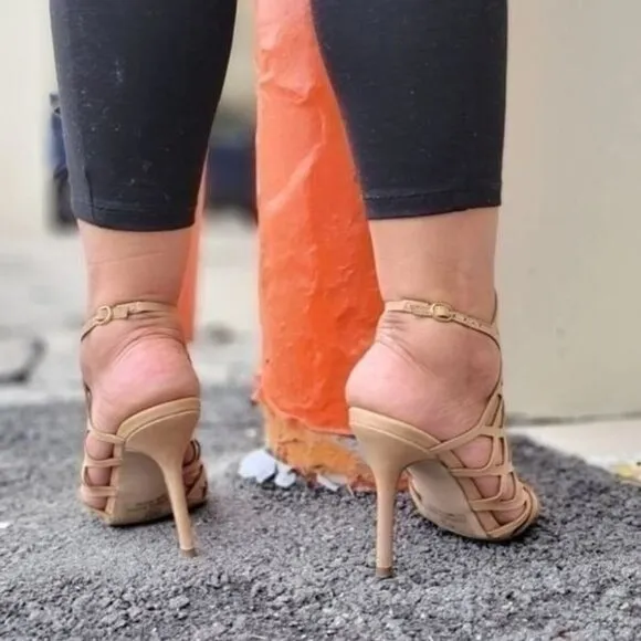 Women's Slingback Stiletto Sandal‎ Peep Toe Hollow Beige Color