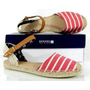 Women's Sperry Top Sider Hope Flat Espadrille Sandals Red Breton Stripe