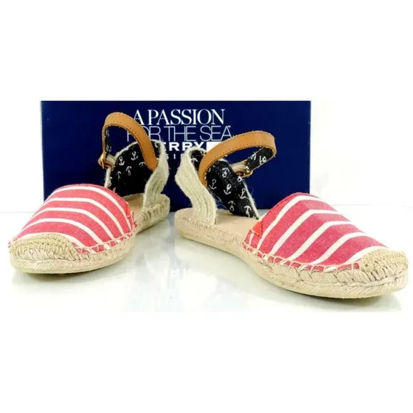 Women's Sperry Top Sider Hope Flat Espadrille Sandals Red Breton Stripe