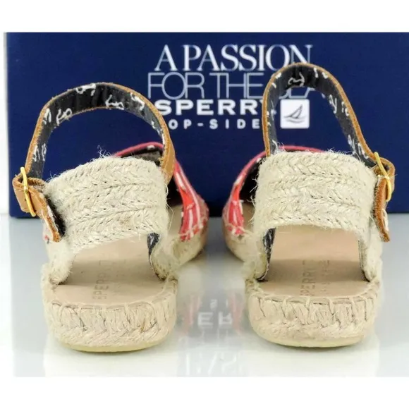 Women's Sperry Top Sider Hope Flat Espadrille Sandals Red Breton Stripe