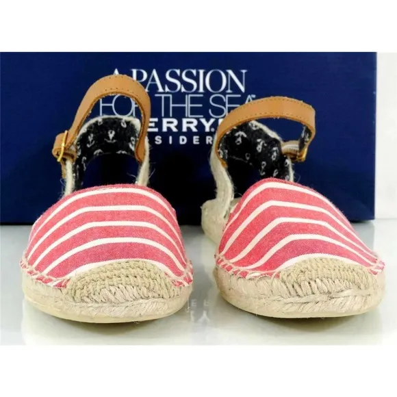 Women's Sperry Top Sider Hope Flat Espadrille Sandals Red Breton Stripe