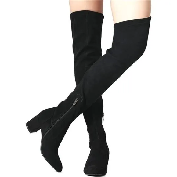 Women's Stretch Suede Chunky Heel Thigh High Over The Knee Boots