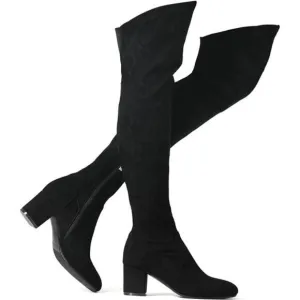 Women's Stretch Suede Chunky Heel Thigh High Over The Knee Boots