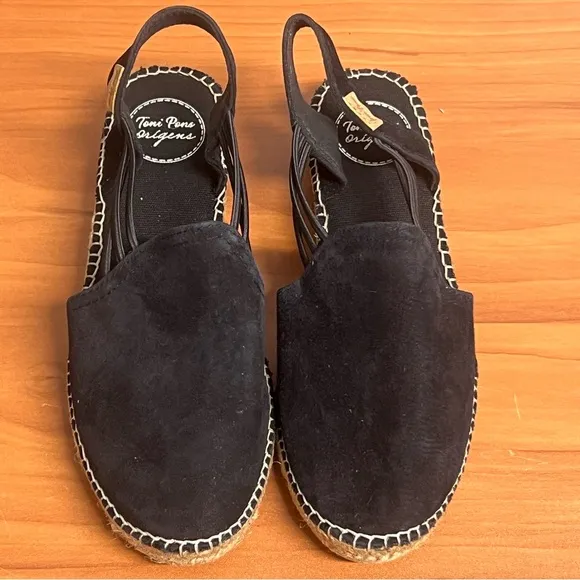 Women's Toni Pons Nuria Black Espadrille Elastic Strap Sandals Size 7.5 NIB