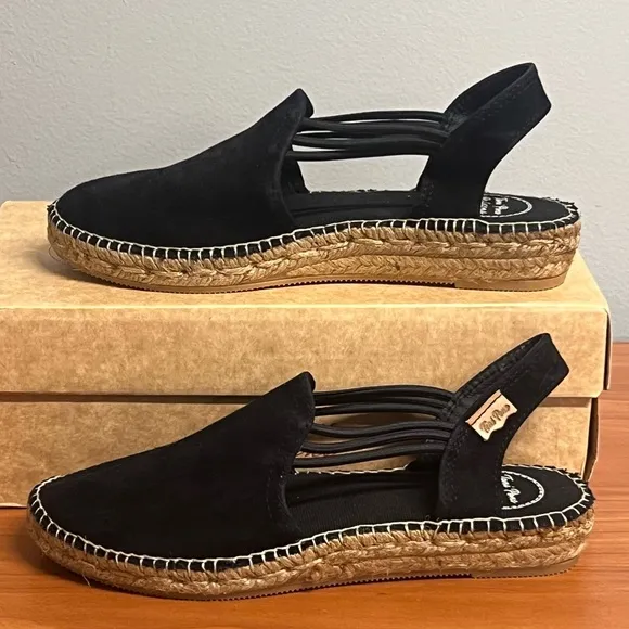 Women's Toni Pons Nuria Black Espadrille Elastic Strap Sandals Size 7.5 NIB
