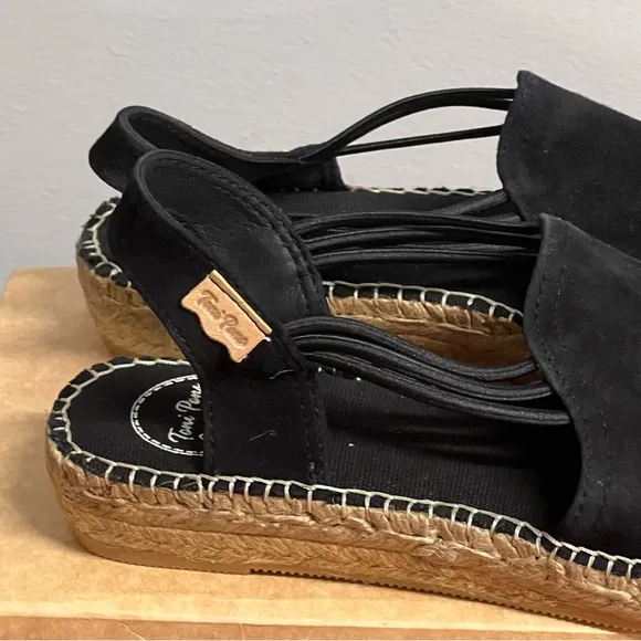 Women's Toni Pons Nuria Black Espadrille Elastic Strap Sandals Size 7.5 NIB