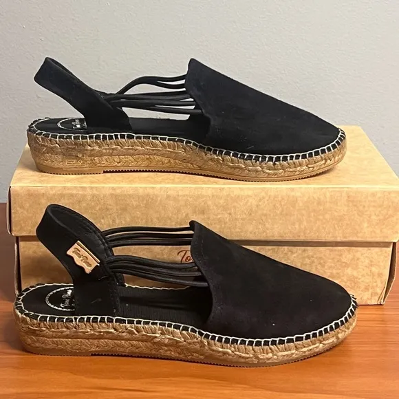 Women's Toni Pons Nuria Black Espadrille Elastic Strap Sandals Size 7.5 NIB