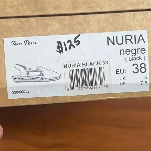 Women's Toni Pons Nuria Black Espadrille Elastic Strap Sandals Size 7.5 NIB