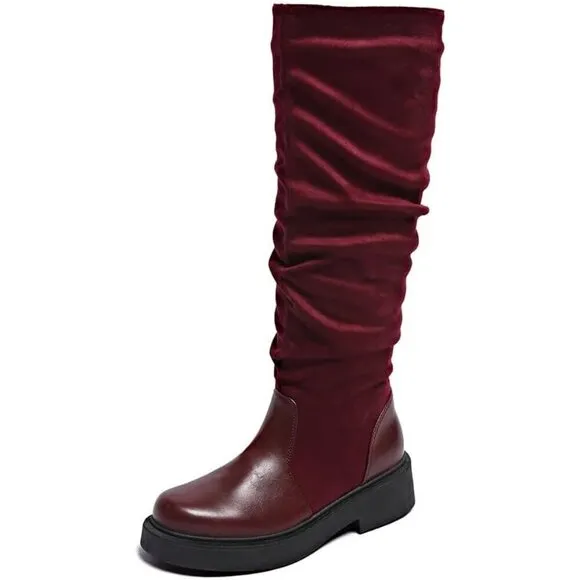 Women's Wine Red Heel with Side Zipper Booties