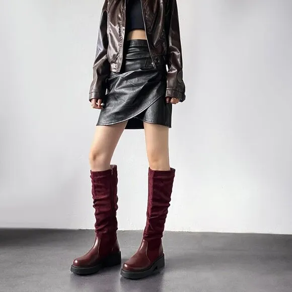 Women's Wine Red Heel with Side Zipper Booties