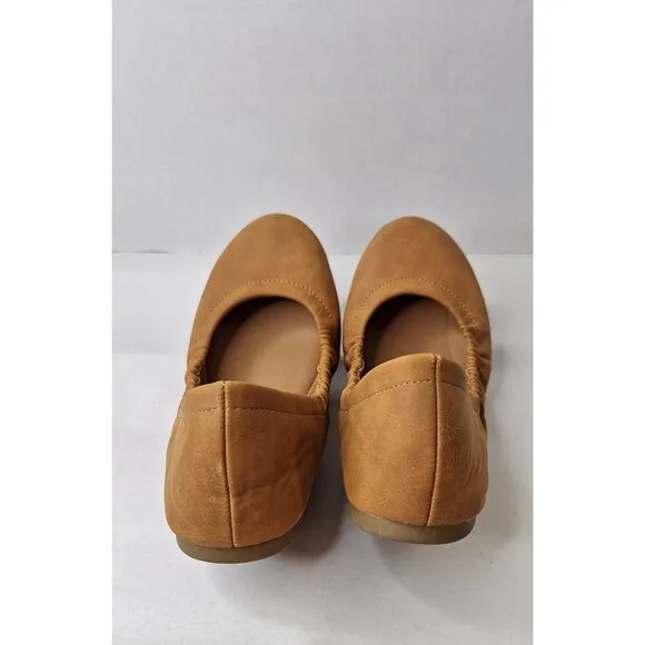 Women's Y2K Ballet Flats Tan Faux Leather Sz 8.5M Balletcore Festival Casual