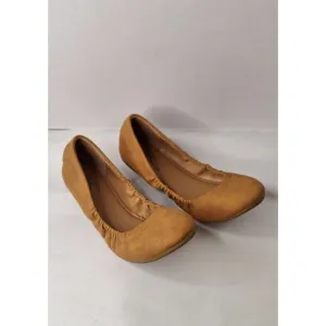 Women's Y2K Ballet Flats Tan Faux Leather Sz 8.5M Balletcore Festival Casual